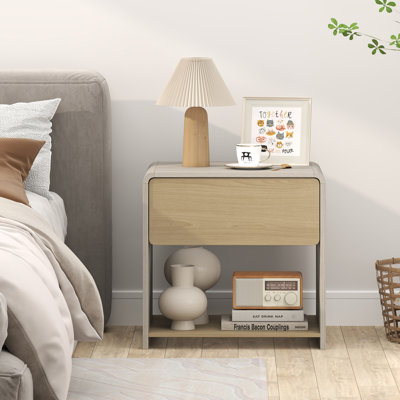 Modern Style Nightstand 2-Tier Sofa Side Bedside Table w/ Drawer & Open Shelf by Ebern Designs