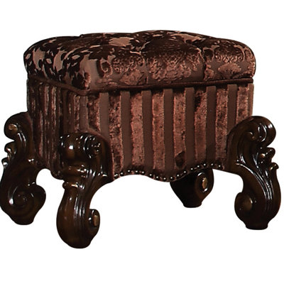 Tabouret de coiffeuse en tissu brun avec accoudoirs au design antique sans accoudoirs et finition contrastante antique