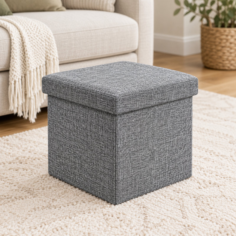 Pouf de rangement pliable en forme de cube de 30 cm avec plateau réversible, Gris
