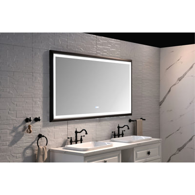 Cadre mural 72 po x 36 po en aluminium, 3 couleurs, brouillard, gradation continue, miroir de salle de bain à mémoire de forme, brun, 90 lb, pièce de décoration, miroir avec lumière
