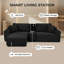 Canapé modulaire en L avec ports USB et rangement, canapé-lit en velours côtelé à assise profonde, canapé-lit avec porte-gobelets et repose-pieds, aucun assemblage requis pour le salon-1350754139