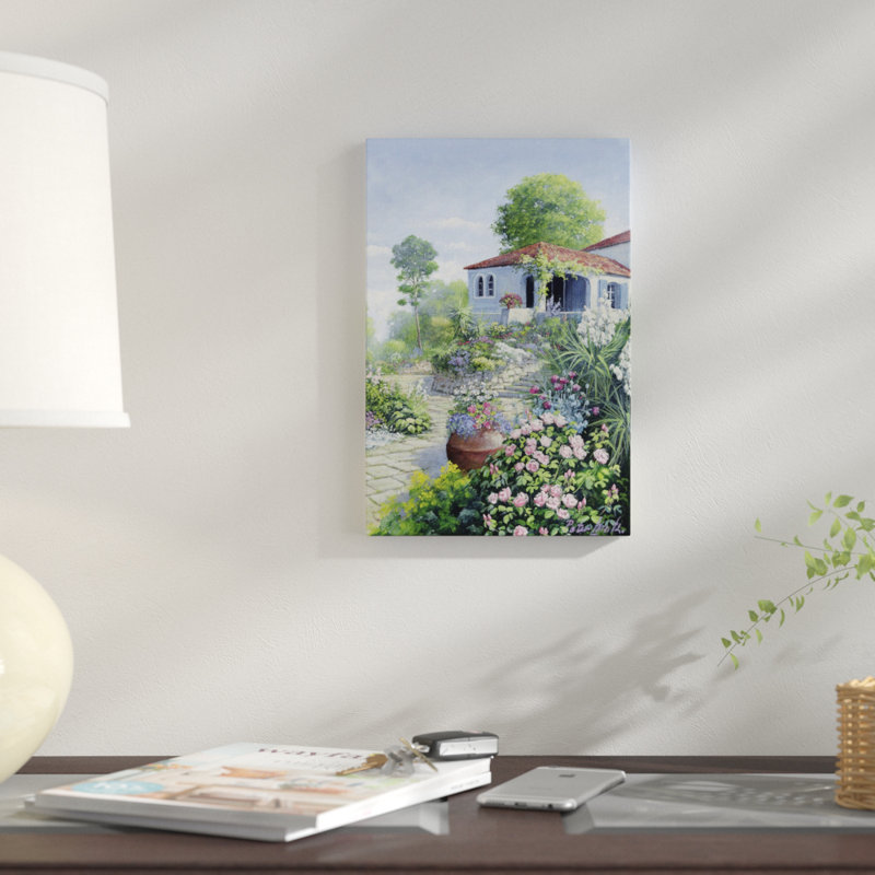 « italien jardin i », impression sur toile, H 26 po x l 18 po x P 1,5 po, Pas de tapis, Toile avec cadre noir