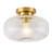1-Light Transitional Ribbed Glass Flush Mount Ceiling Light with Gold Finish