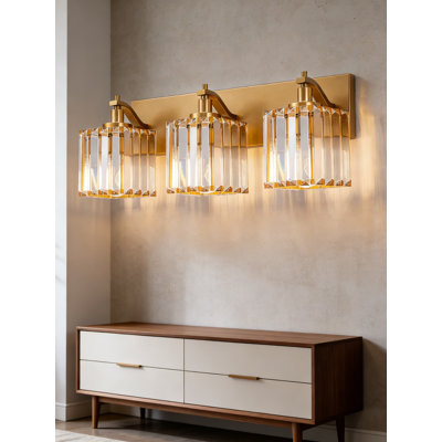 Luminaire de meuble-lavabo de salle de bain moderne Edishine, applique murale en cristal 3 lumières avec finition dorée, miroir lumineux câblé pour salle de bain, salle d'eau et espace de maquillage