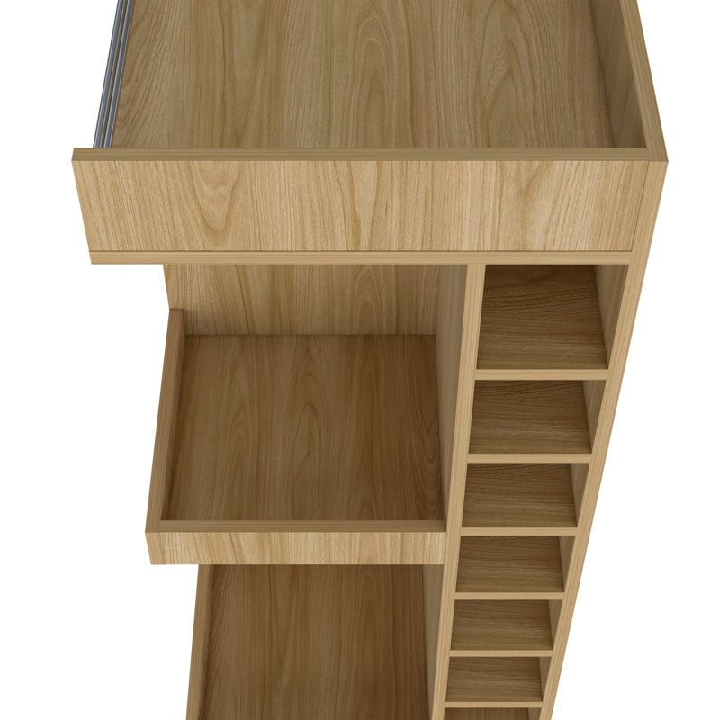 Lamer Corner Bar Cabinet with Wine Rack and Open Shelf, , European Ash