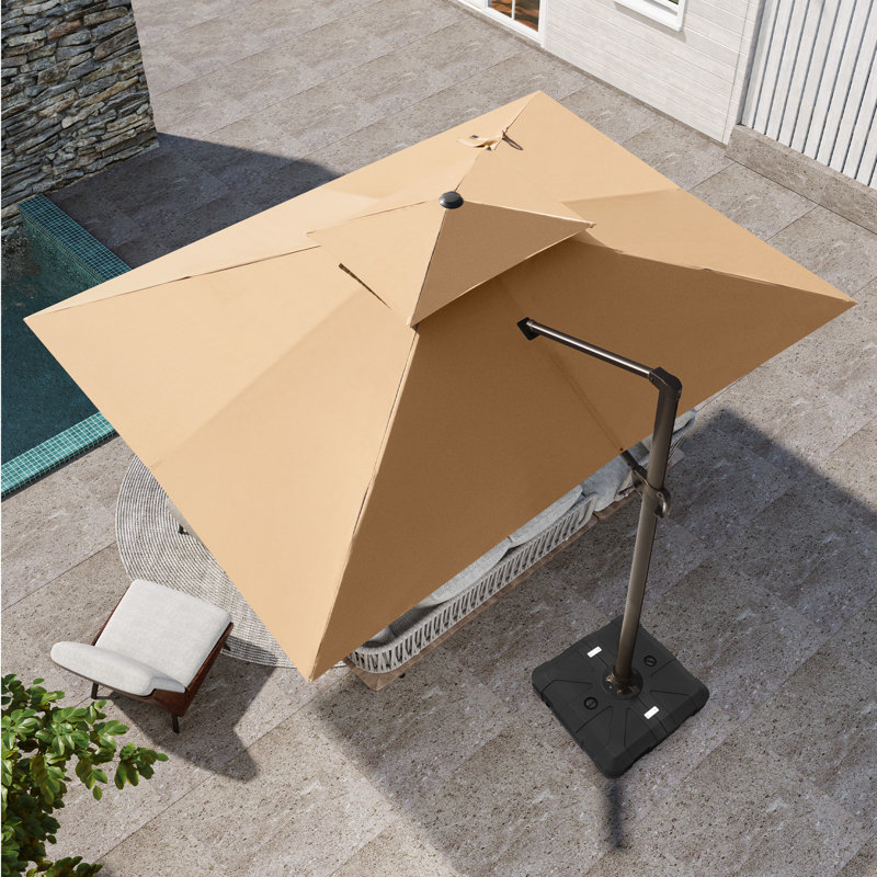Parasol en porte-à-faux rectangulaire 10 'X 13' avec lève-manivelle, contrepoids inclus, Tanné