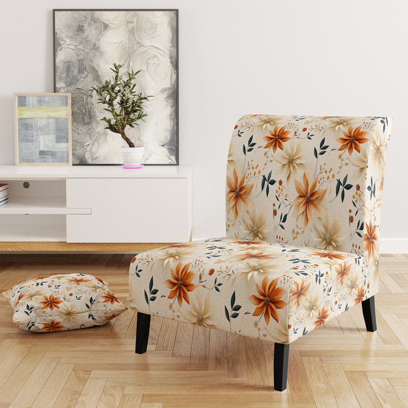 Earthy Mandala Boho Pattern - Upholstered Farmhouse Slipper Chair, Rustic Floral Accent Chair