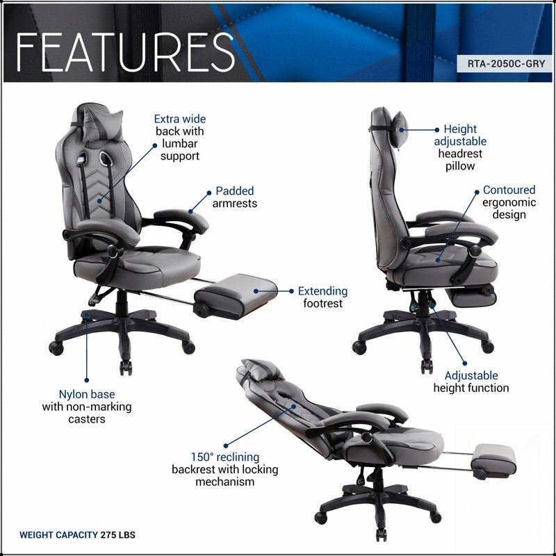 Gaming Racing Style Fully Reclining Executive Office Chair With Footrest, Ergonomic Support And Comfort For Long Sessions