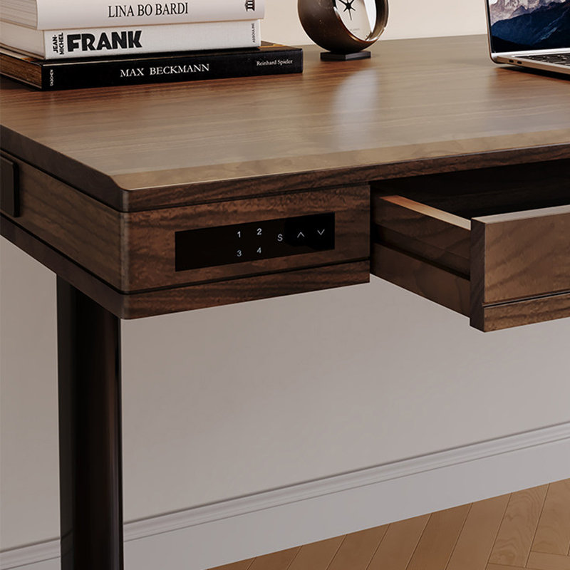 Bureau rectangulaire en bois massif foncé avec 2 tiroirs, 24.8"H×62.99"L×31.5"W