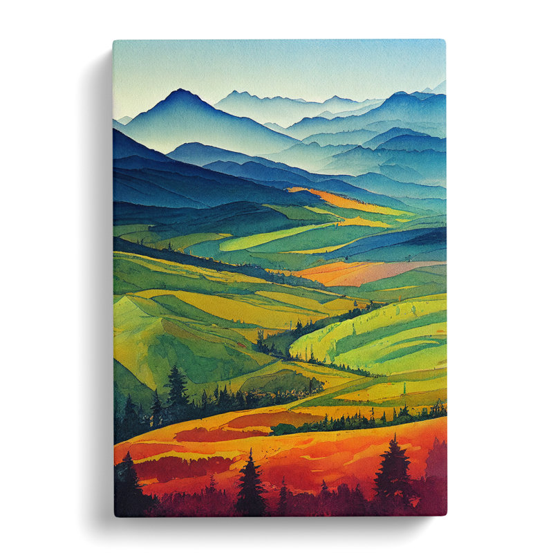 Watercolour Meadow Landscape No.1 - Wrapped Canvas, 50cm H x 35cm W x 3cm D