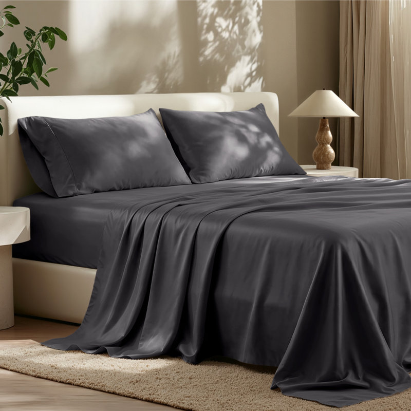 TENCEL Sateen Sheet Set, Forged Iron Gray, Split King Sheet Set with 2 King Pillowcases