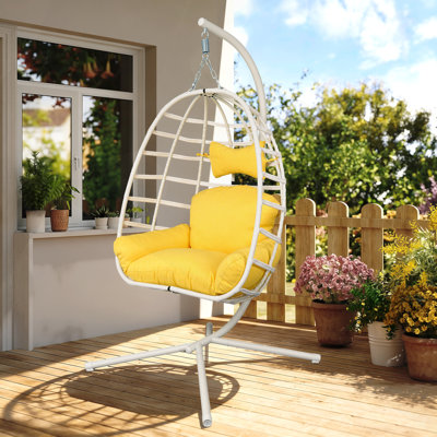 Fauteuil à œufs avec support pour l'intérieur et l'extérieur, balançoire suspendue en rotin robuste avec coussin lavable, capacité de 350 lb