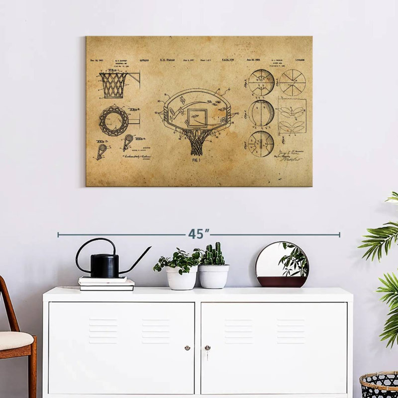 Basketball Brevet Compilation sur toile, H 24 po x l 36 po x P 1,25 po