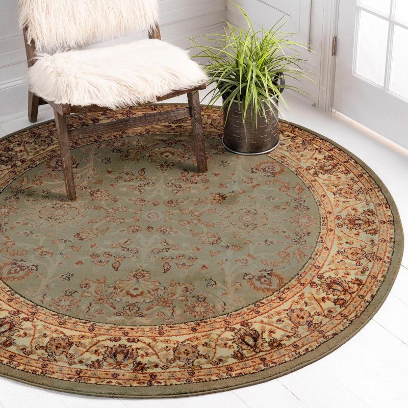 Niles Oriental Light Green Area Rug, Round 13'1"