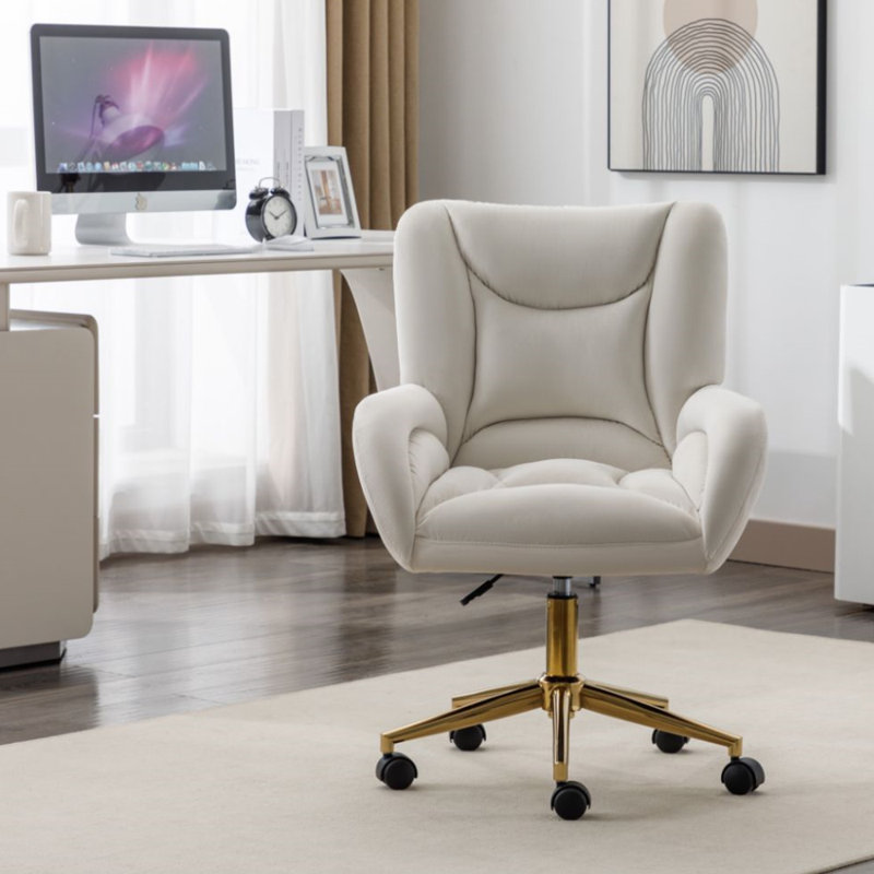 Canora Grey Velvet Office Chair, Ivory