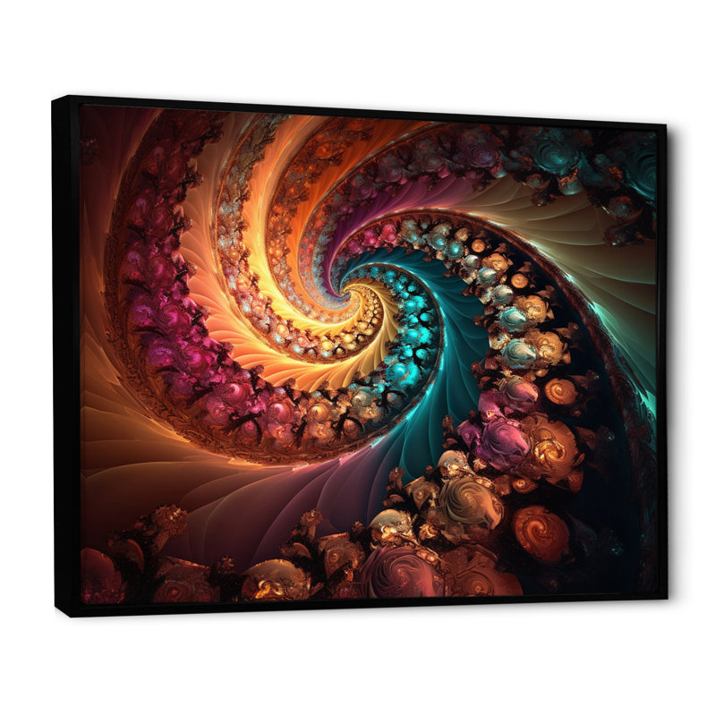Arc-en-ciel foncé fractal en spirale I - impression, H 12 po x l 20 po x P 1 po, Cadre flottant noir