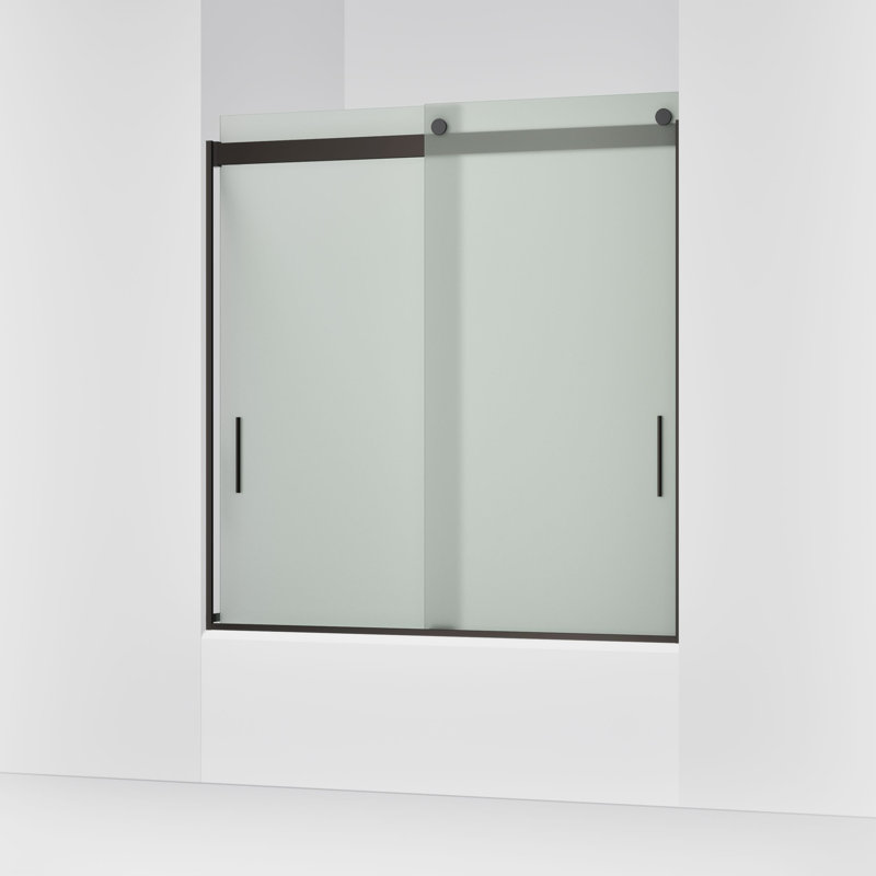 Levity 59.62" x 62" Bypass Bath Door with CleanCoat Technology, Anodized Dark Bronze, Frosted