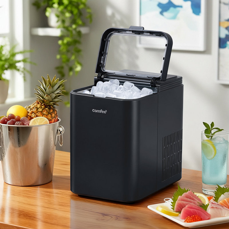 Living And Home 26.5 Lb. Daily Production Cube Clear Ice Portable Ice Maker, Black