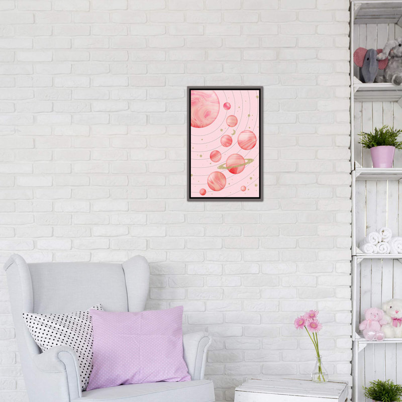 Système solaire, art encadré, H 26 po x l 18 po x P 1,5 po, Toile encadrée de bois rustique foncé