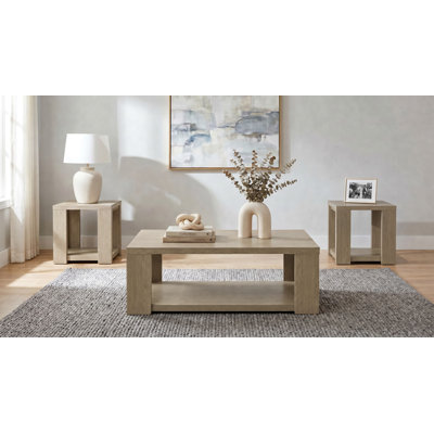 Harown 3-Piece Open-Shelf Table Set with Coffee Table and 2 End Tables, Latte