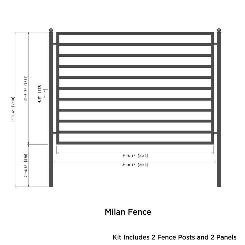 Milan Style Black Steel 8x5 ft Ornamental Fence Panels