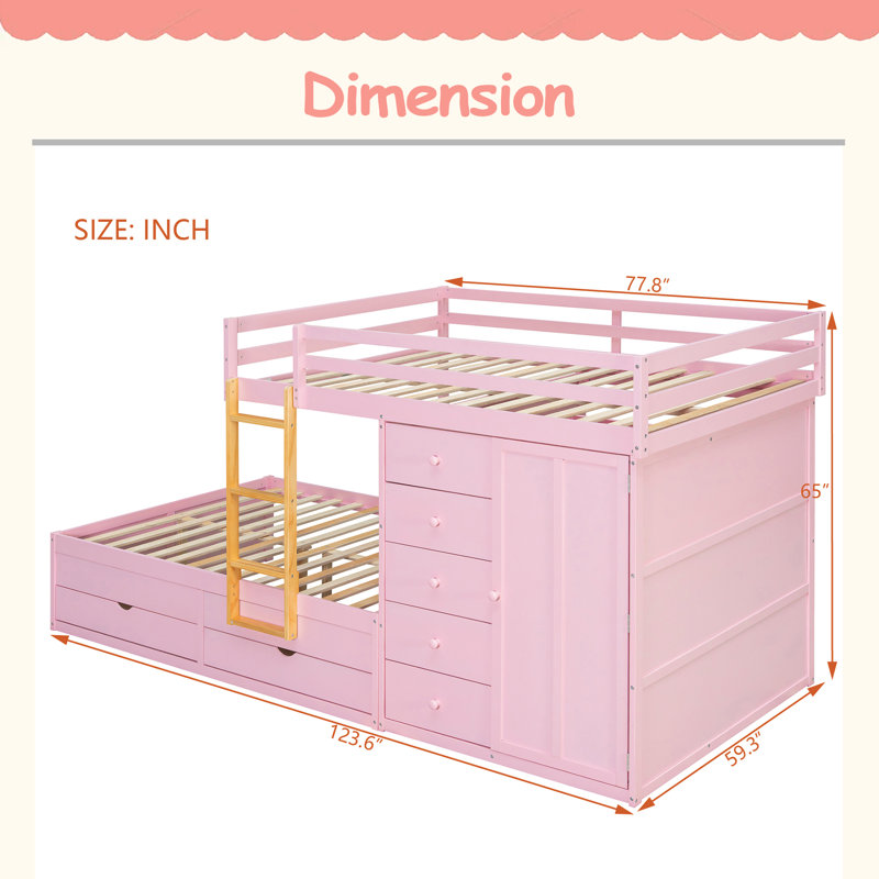 Lit superposé double avec 2 grands tiroirs et 5 petits tiroirs, fabrication en bois aggloméré et en bois massif, conception de rangement moderne avec petite armoire