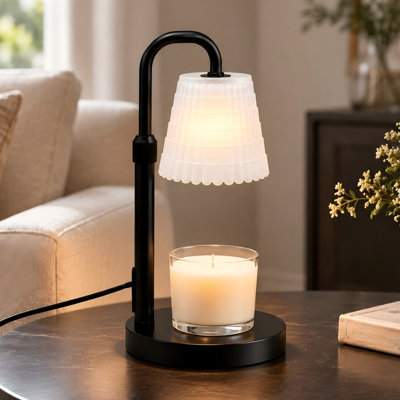 Lampe chauffe-bougie avec minuterie et variateur, brûleur à cire pour bougies parfumées en pot, cadeau de pendaison de crémaillère pour femme, hauteur réglable, chambre, cuisine, bureau, décoration esthétique (verre dépoli à motif maïs)