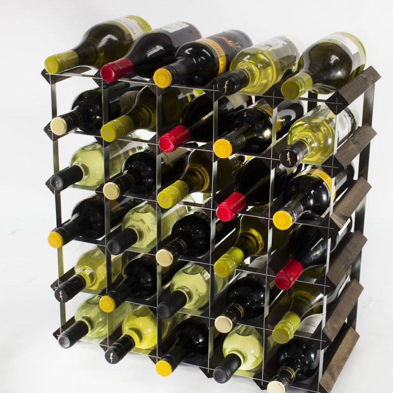 Candace 30 Bottle Floor Wine Bottle Rack, Dark Oak Stained Pine / Galvanised Steel