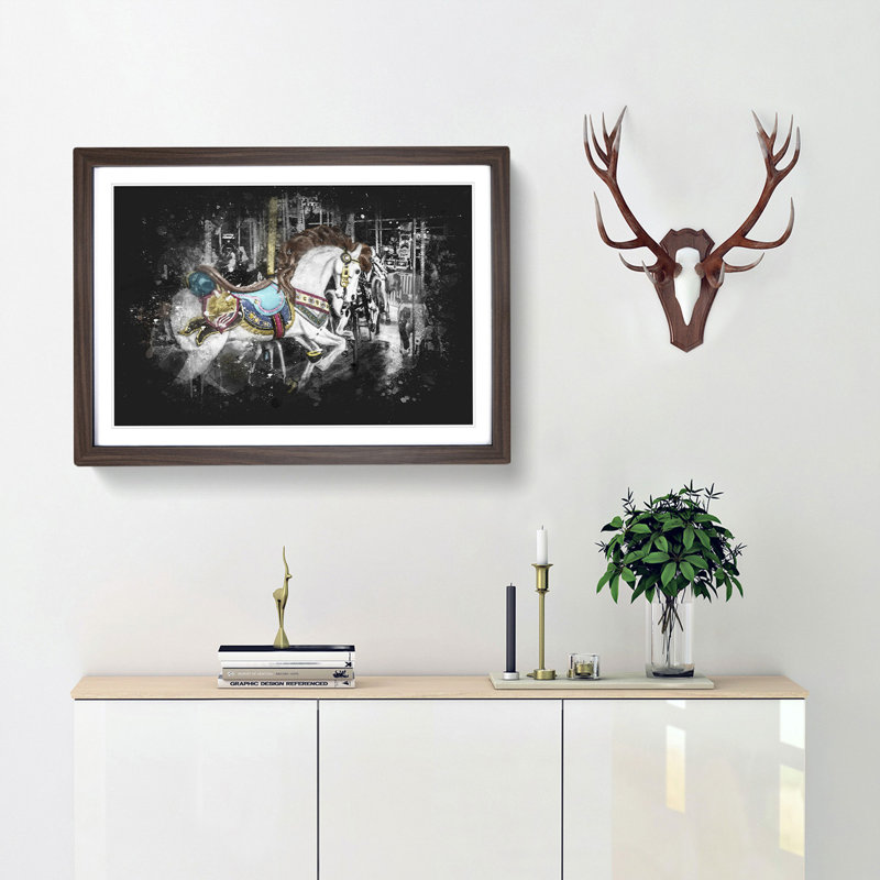 Carousel Horse - Single Picture Frame Print on MDF, 24cm H x 33cm W x 2cm D, Walnut Framed