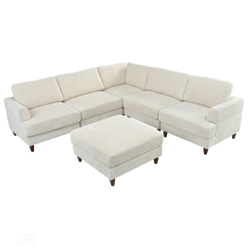 Canapé modulaire modulaire en L avec repose-pieds, Polyester beige