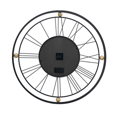 31.5x3x31.5" Large Decorative Gear Wall Clock with Roman Numerals & Slim Metal Frame, Black & Gold Finish for Home & Living Room Decor