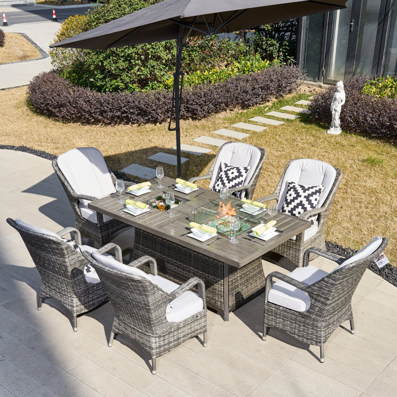 Moda 70 In. X 39 In. X 27 In. Rectangular Wicker Outdoor Gas Fire Pits Dining Setx