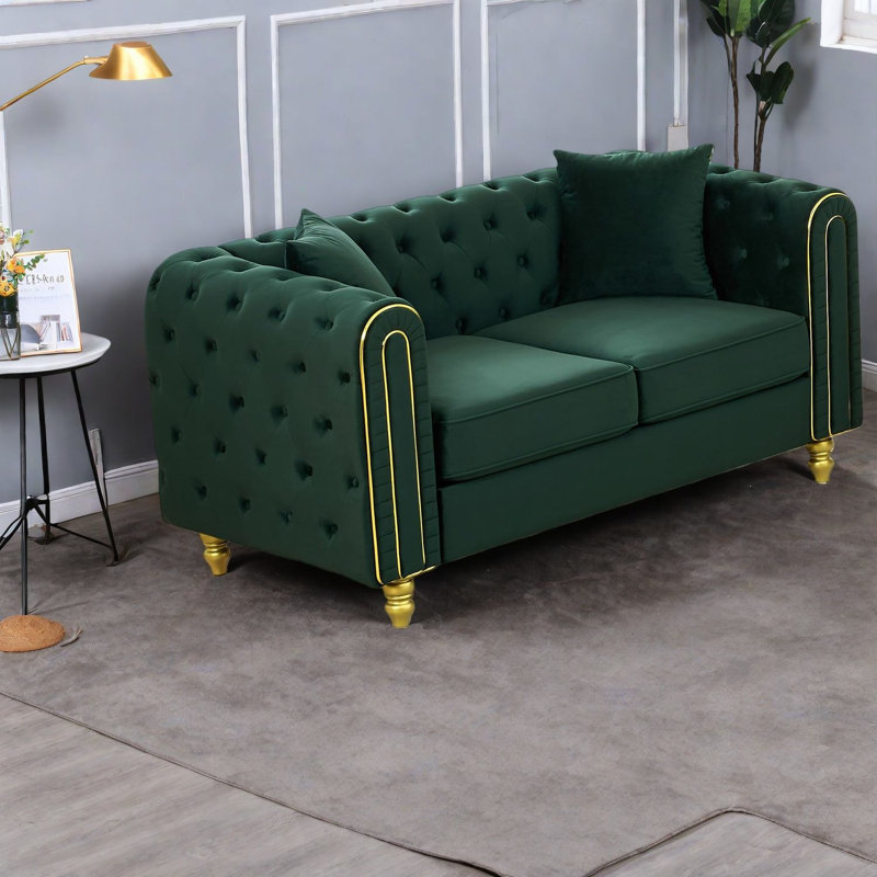 Canapé Chesterfield vert en velours de qualité supérieure 63 pouces pour la maison