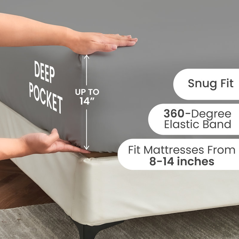 Double Brushed Microfiber Fitted Sheet With Straps Fits Up To 14, Gray, Full Fitted Sheet