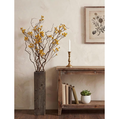 Grand vase de sol rétro en bois vieilli pour fleurs séchées, fabriqué en bois massif, résistant aux bris, s'adapte à l'herbe de la pampa et au faux eucalyptus, idéal pour un décor de salon rustique, brun vieilli