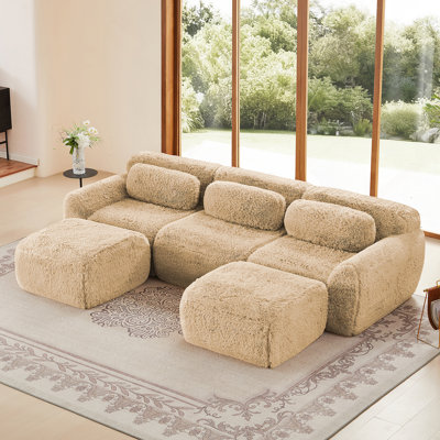 Canapé en forme de U sans os, fond en éponge haute densité 32D, conception antidérapante avec méridienne, emballage sous vide à compression complète, siège profond, pour chambre à coucher, bureau et cinéma maison, kaki clair