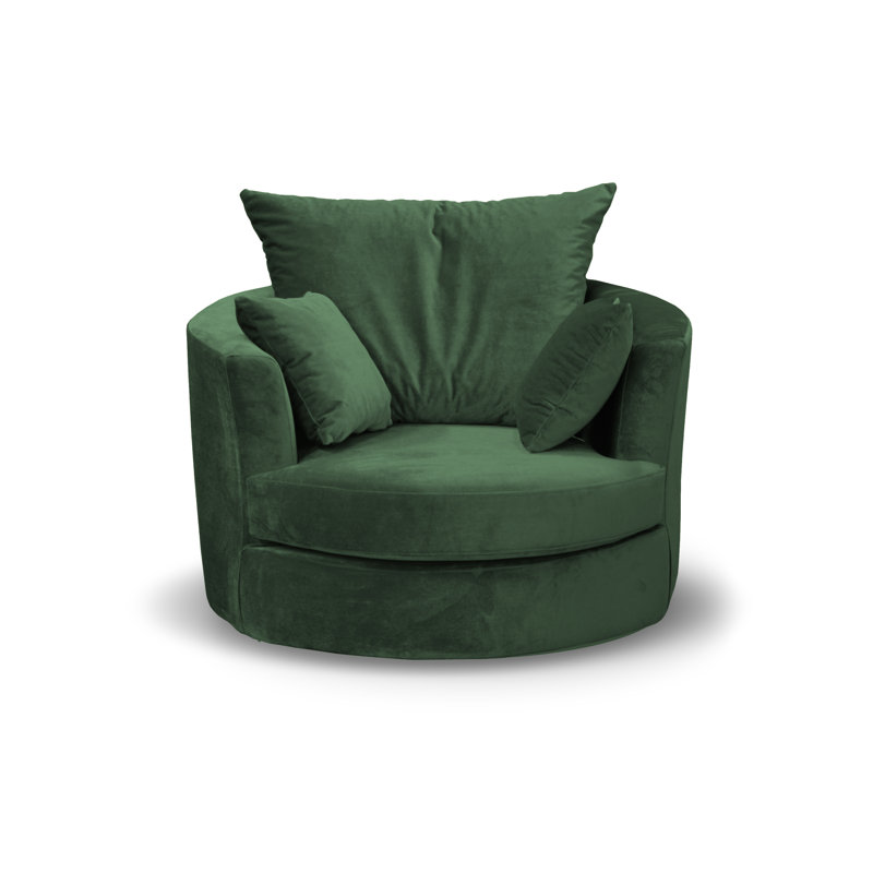 Curwood Upholstered Swivel Barrel Chair, Pine Green