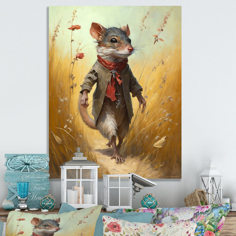 Souris dans l'herbe - reproduction sur toile, H 32 po x l 16 po x P 1 po, Toile tendue