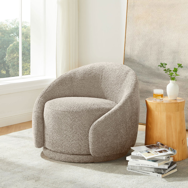 Gabbanelli Upholstered Swivel Barrel Chair, Camel Boucle