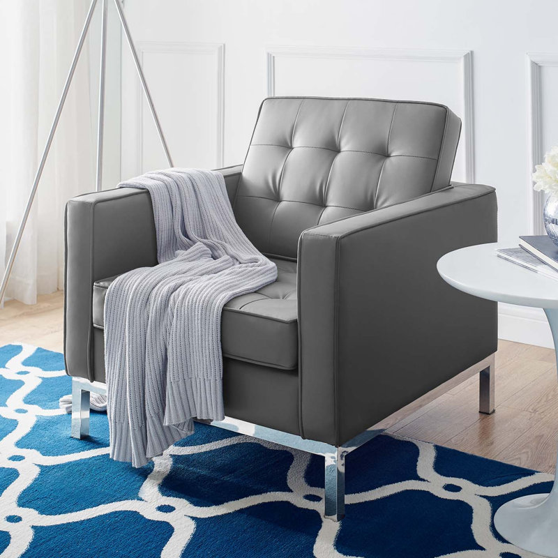Fauteuil capitonné en cuir végétalien Loft, Similicuir gris