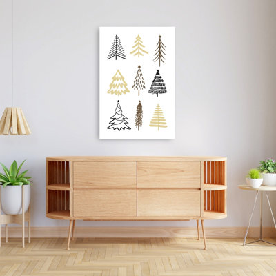 Arbre de Noël stylisé abstrait géométrique contemporain arbre de Noël paysage d'hiver impression d'art mural