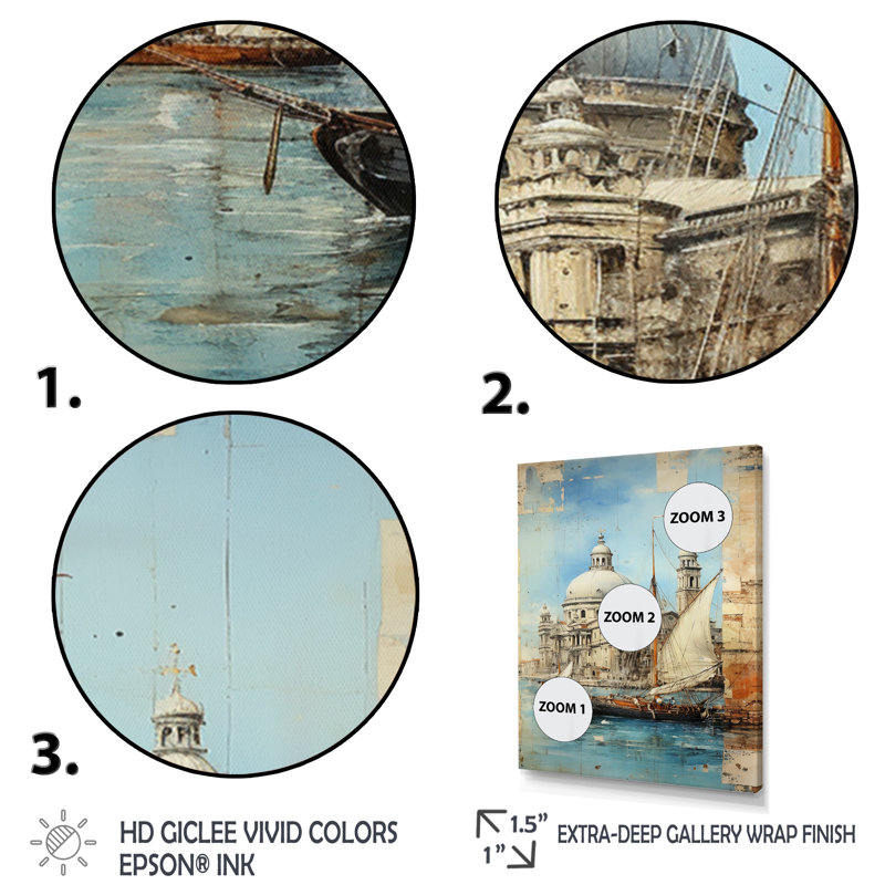 «Venice Distant Memories Journal Collage I», reproduction sur toile encadrée, H 40 po x l 30 po, Toile tendue