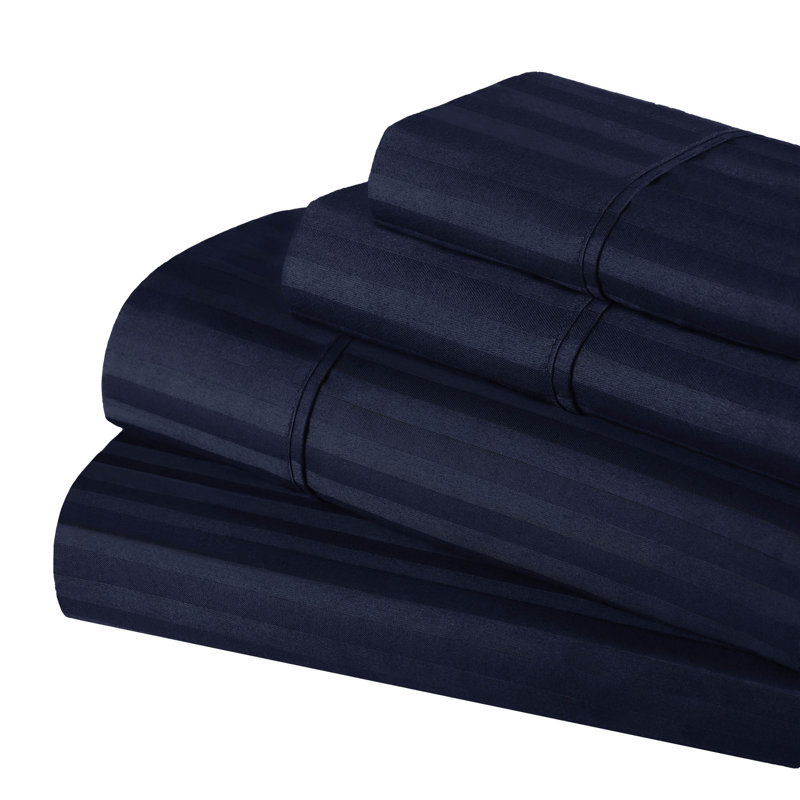 Kinvara 400 Thread Count Certified Egyptian Cotton Blend Stripe Sheet Set, Twin, Navy Blue