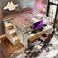 Lit mezzanine avec bureau coulissant et lit gigogne, lit superposé multifonctionnel avec 2 tiroirs de rangement et marches de rangement, jeu de lit et station de travail peu encombrants-131125031-131125032