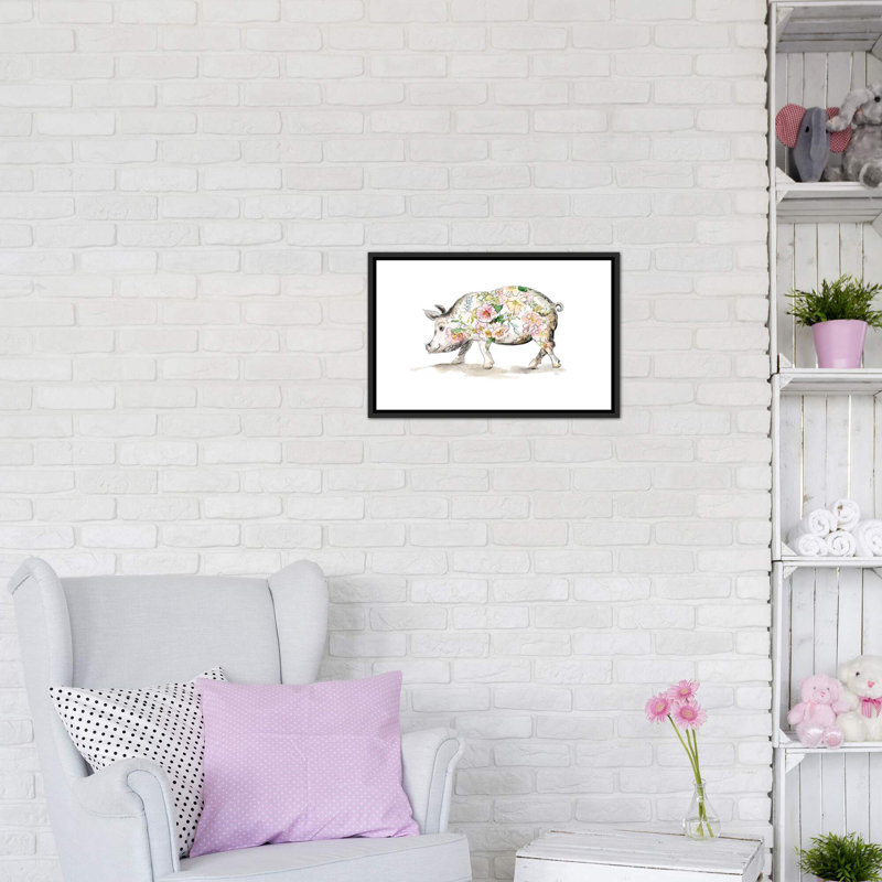 " Happy Little Pig " by Patricia Pinto, Distressed Black Frame, No Mat, 26'' H x 18'' W x 1.5'' D