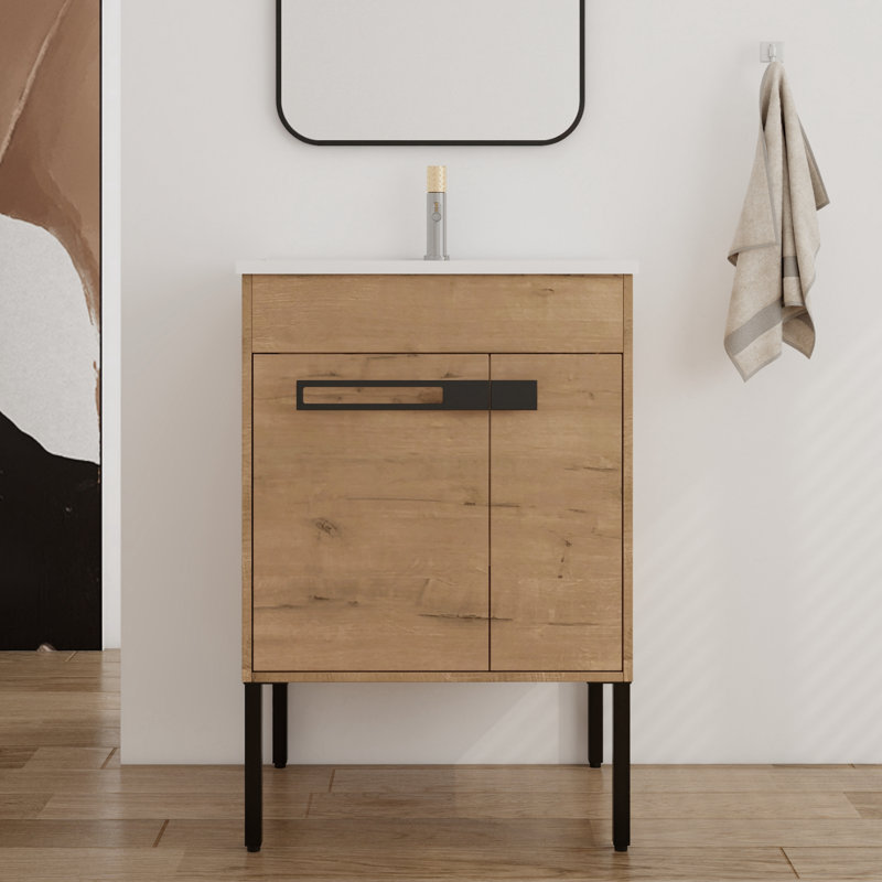 Nalyjah 24.34'' Single Bathroom Vanity with Ceramic Top, Oaken