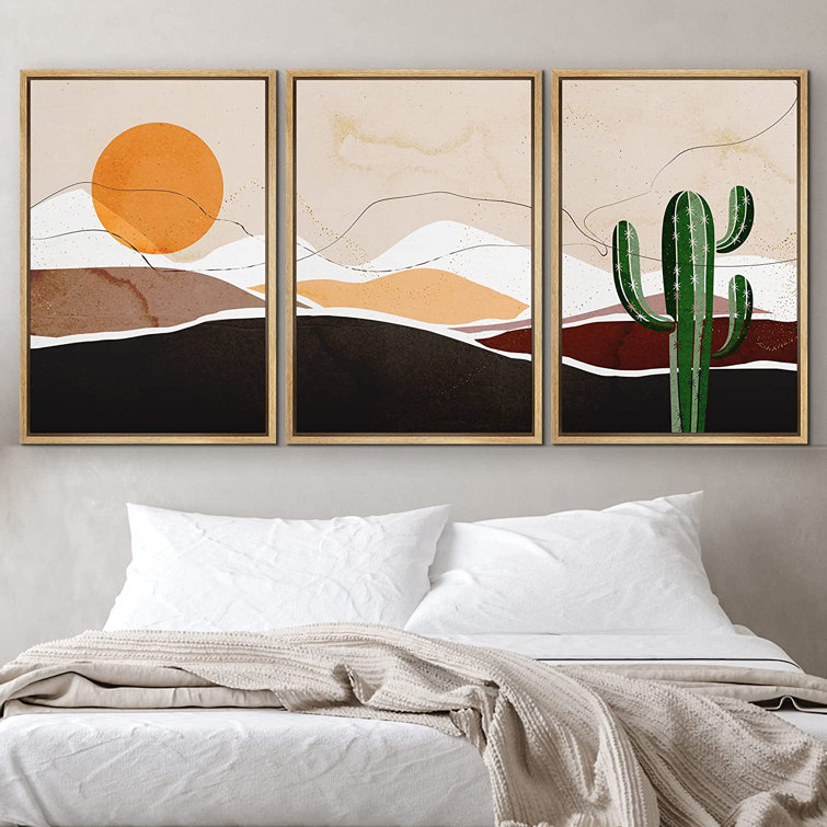 IDEA4WALL Mid-Century Desert Dune Cactus Landscape Framed On Canvas  Pieces Print Wayfair