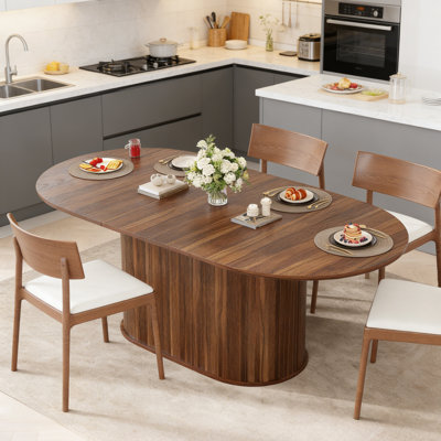 55'' - 71'' Extendable Oval Dining Table With Fluted Pedestal Base