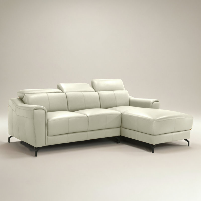 Locke 103.9" Genuine Leather Square Arm Sectional Sofa with Right Chaise, Beige Genuine Leather, Right-Hand Facing