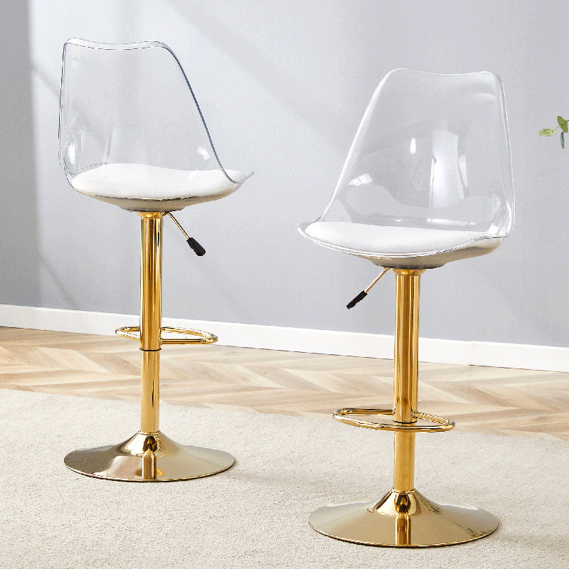 2-Piece Modern Acrylic Pedestal Adjustable Counter Stools with Footrest, Gold